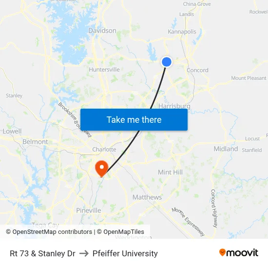 Rt 73 & Stanley Dr to Pfeiffer University map