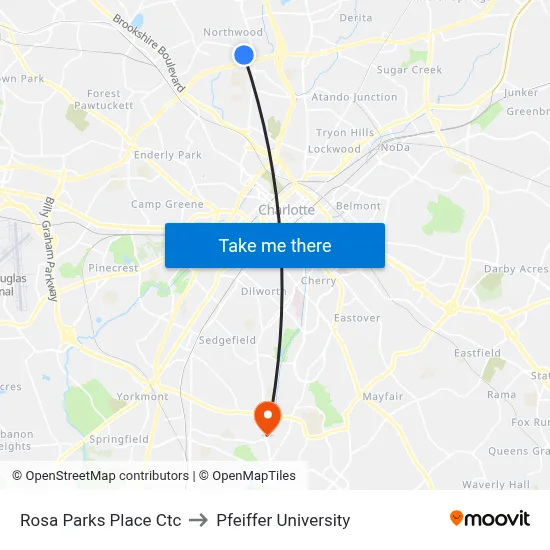 Rosa Parks Place Ctc to Pfeiffer University map