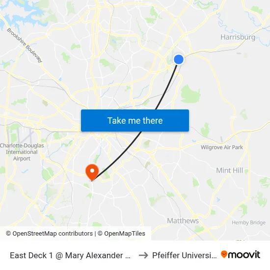 East Deck 1 @ Mary Alexander Rd. to Pfeiffer University map