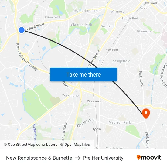 New Renaissance & Burnette to Pfeiffer University map