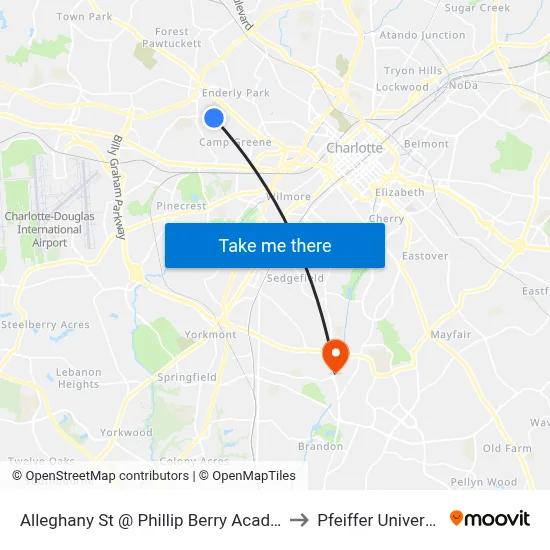 Alleghany St @ Phillip Berry Academy to Pfeiffer University map