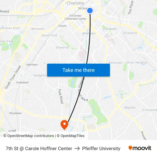7th St @ Carole Hoffner Center to Pfeiffer University map