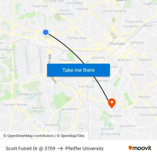 Scott Futrell Dr @ 3709 to Pfeiffer University map