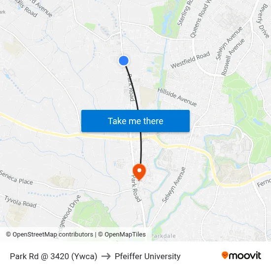 Park Rd @ 3420 (Ywca) to Pfeiffer University map
