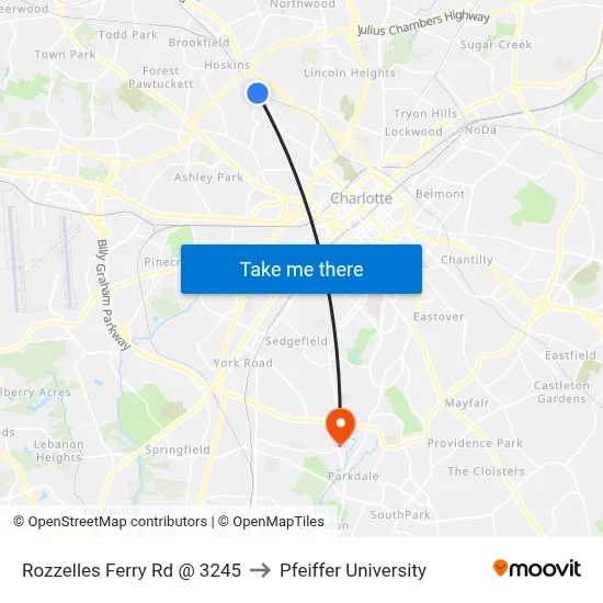 Rozzelles Ferry Rd @ 3245 to Pfeiffer University map