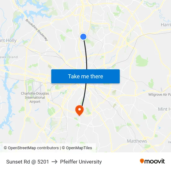 Sunset Rd @ 5201 to Pfeiffer University map