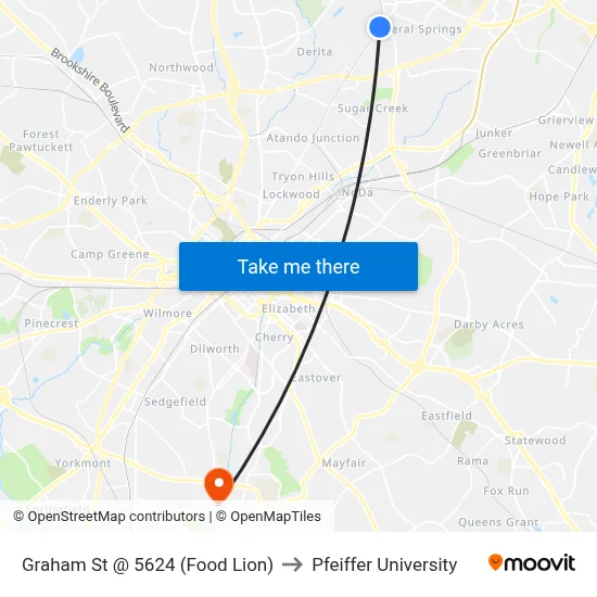 Graham St @ 5624 (Food Lion) to Pfeiffer University map