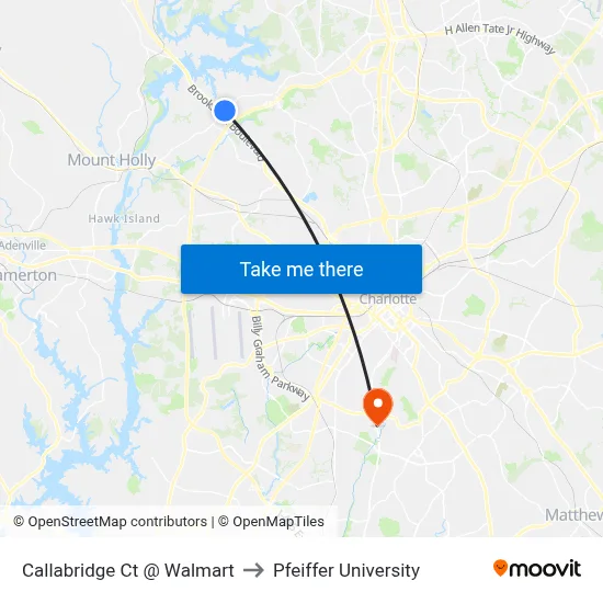 Callabridge Ct @ Walmart to Pfeiffer University map