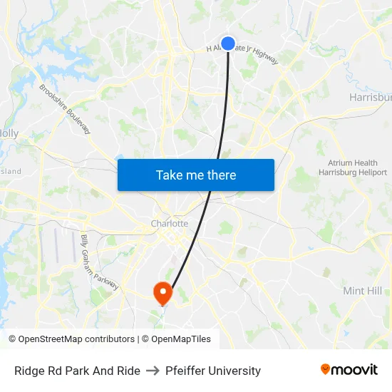 Ridge Rd Park And Ride to Pfeiffer University map