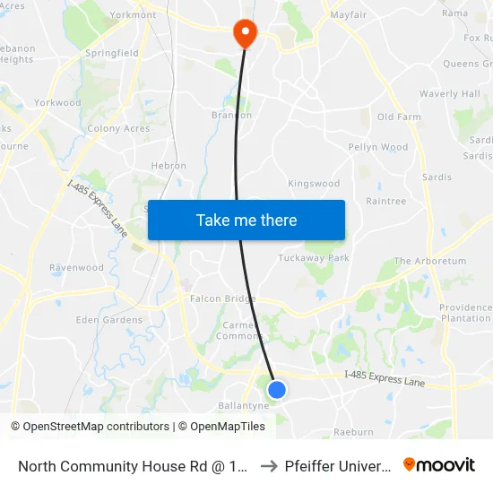 North Community House Rd @ 11605 to Pfeiffer University map