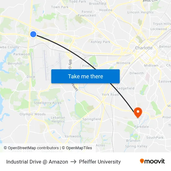 Industrial Drive @ Amazon to Pfeiffer University map