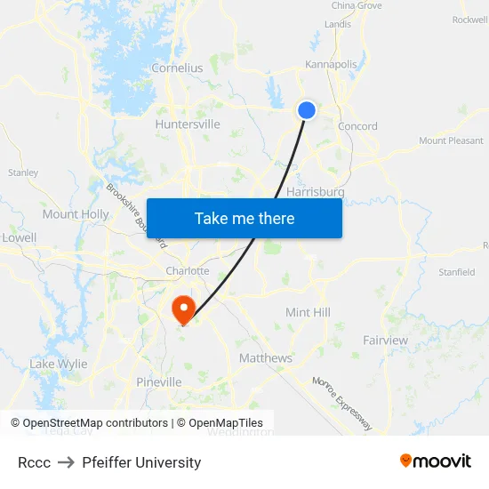 Rccc to Pfeiffer University map