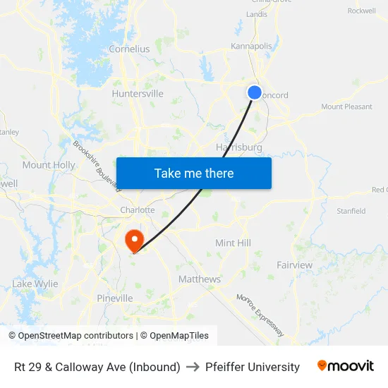 Rt 29 & Calloway Ave (Inbound) to Pfeiffer University map