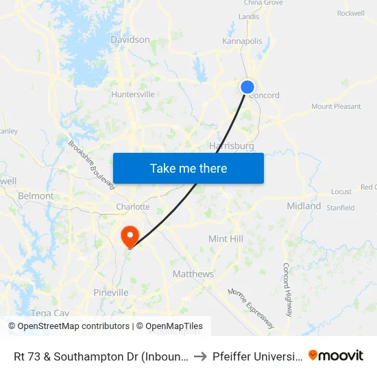 Rt 73 & Southampton Dr (Inbound) to Pfeiffer University map