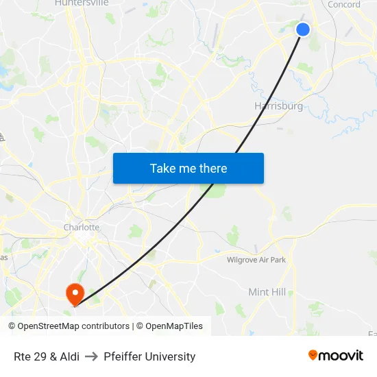 Rte 29 & Aldi to Pfeiffer University map