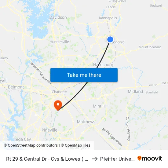 Rt 29 & Central Dr - Cvs & Lowes (Inbound) to Pfeiffer University map