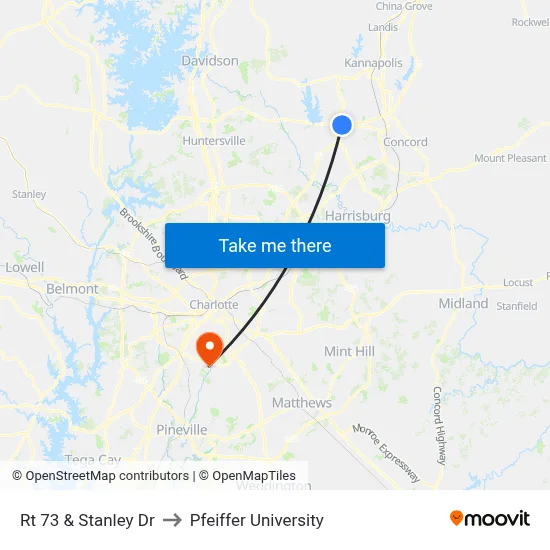 Rt 73 & Stanley Dr to Pfeiffer University map