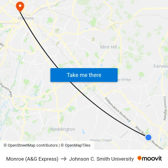 Monroe (A&G Express) to Johnson C. Smith University map