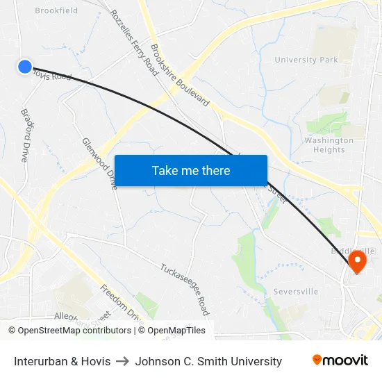 Interurban & Hovis to Johnson C. Smith University map