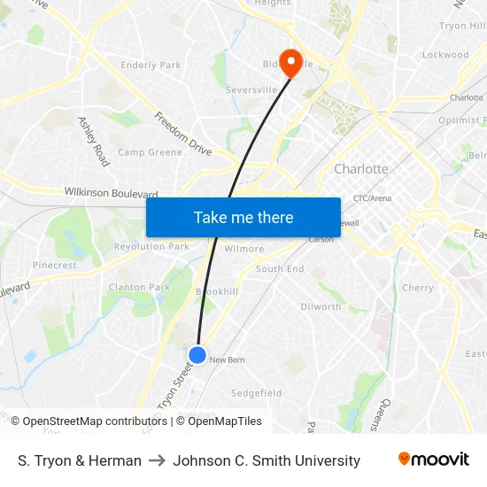 S. Tryon & Herman to Johnson C. Smith University map