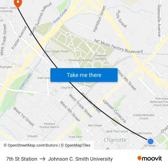 7th St Station to Johnson C. Smith University map