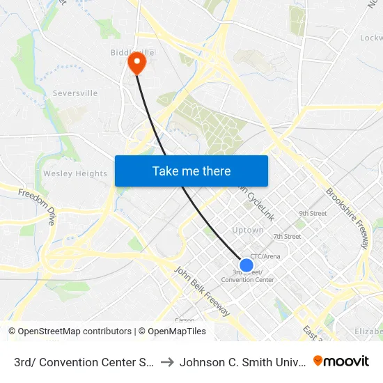 3rd/ Convention Center Station to Johnson C. Smith University map