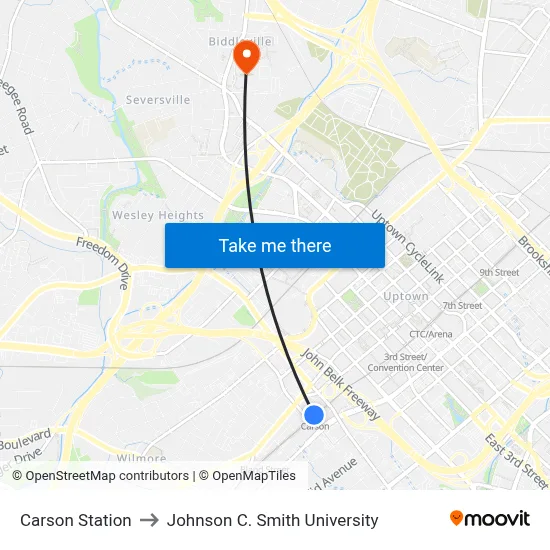 Carson Station to Johnson C. Smith University map