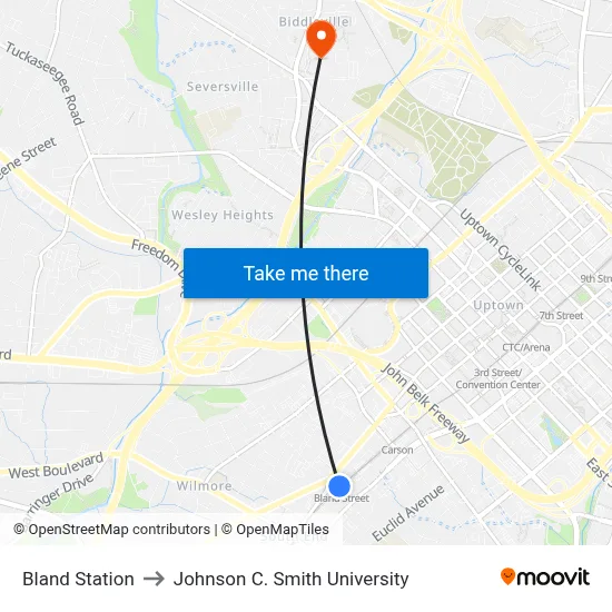 Bland Station to Johnson C. Smith University map
