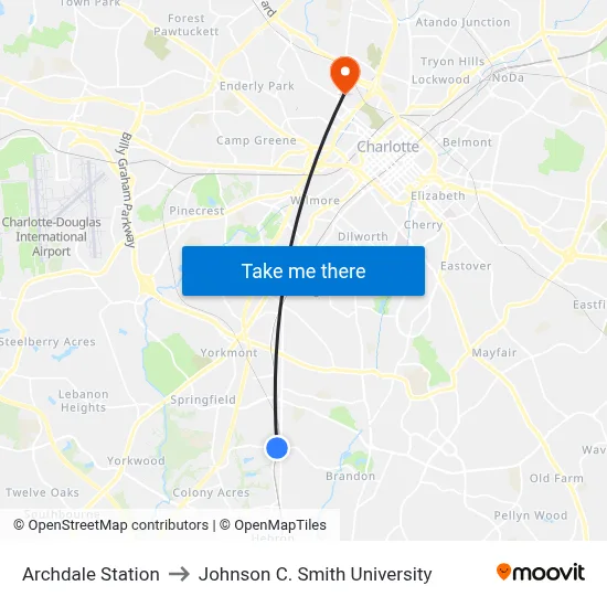 Archdale Station to Johnson C. Smith University map