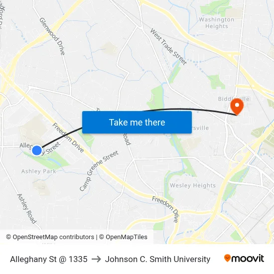 Alleghany St @ 1335 to Johnson C. Smith University map