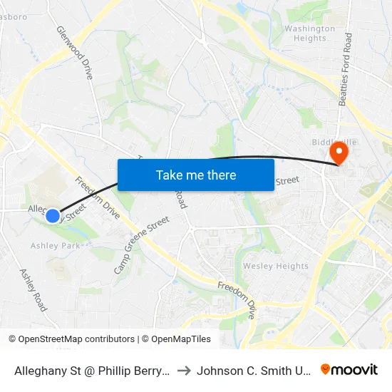 Alleghany St @ Phillip Berry Academy to Johnson C. Smith University map