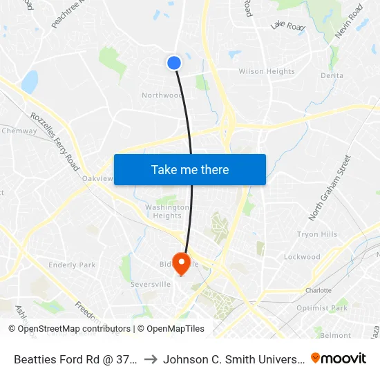 Beatties Ford Rd @ 3713 to Johnson C. Smith University map