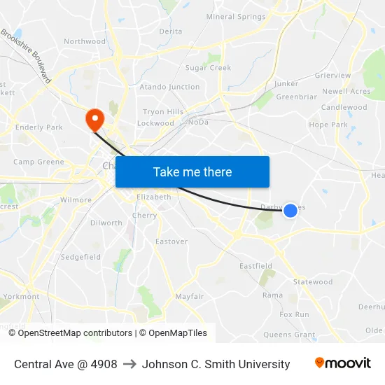 Central Ave @ 4908 to Johnson C. Smith University map