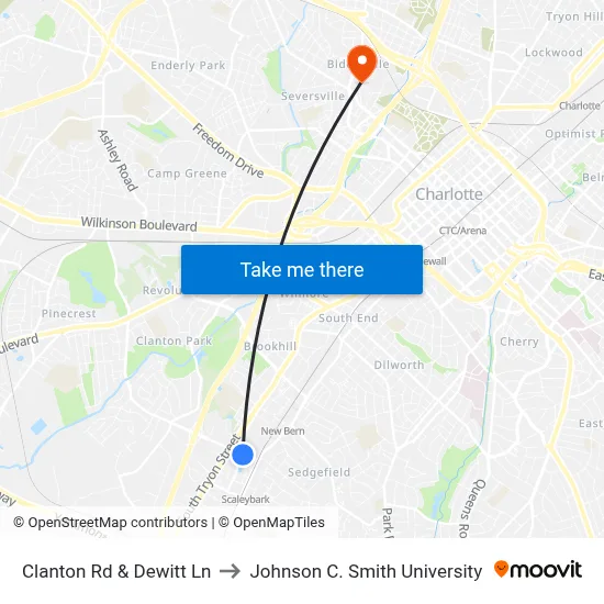 Clanton Rd & Dewitt Ln to Johnson C. Smith University map