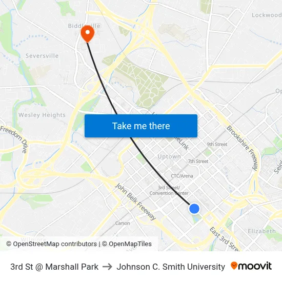 3rd St @ Marshall Park to Johnson C. Smith University map
