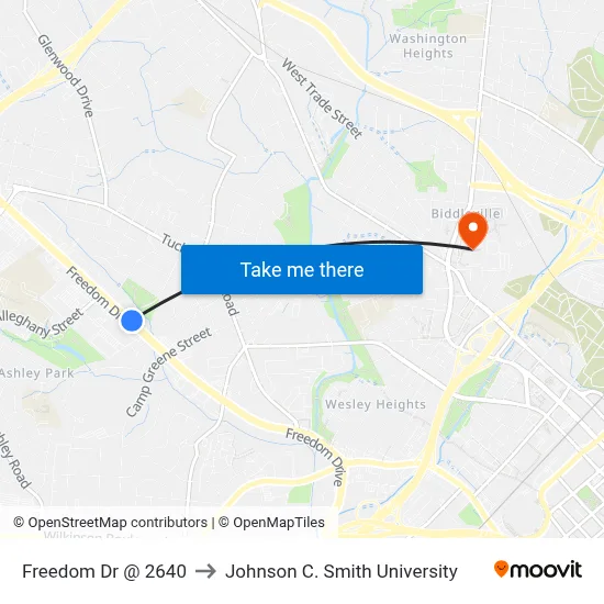 Freedom Dr @ 2640 to Johnson C. Smith University map