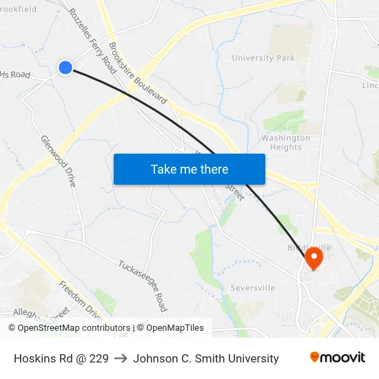Hoskins Rd @ 229 to Johnson C. Smith University map