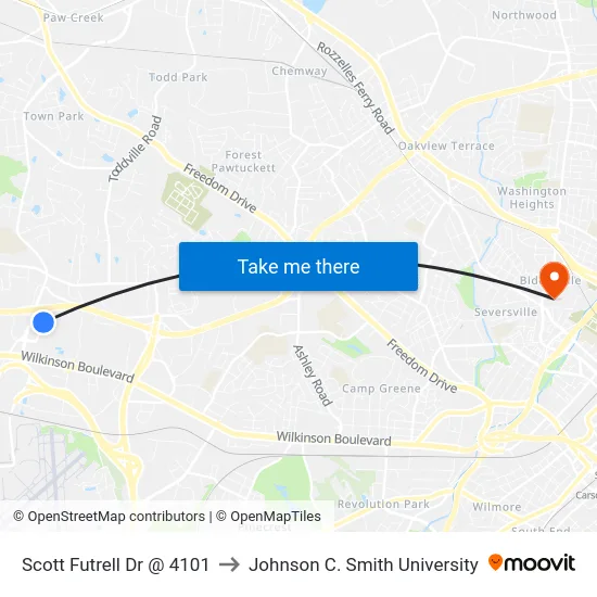 Scott Futrell Dr @ 4101 to Johnson C. Smith University map