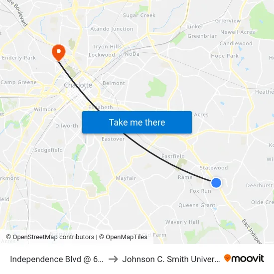 Independence Blvd @ 6335 to Johnson C. Smith University map