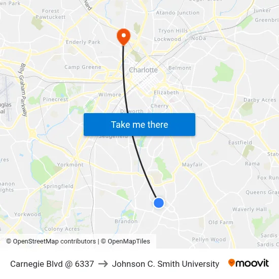 Carnegie Blvd @ 6337 to Johnson C. Smith University map