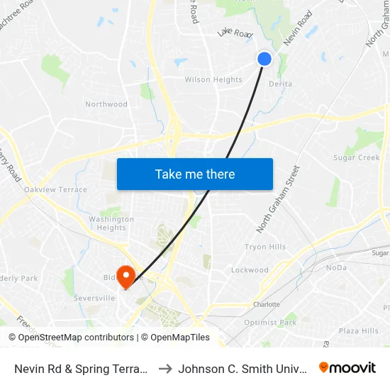 Nevin Rd & Spring Terrace Ln to Johnson C. Smith University map