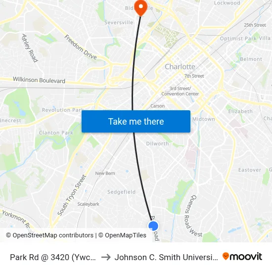 Park Rd @ 3420 (Ywca) to Johnson C. Smith University map