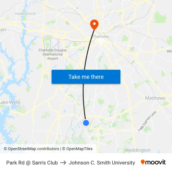 Park Rd @ Sam's Club to Johnson C. Smith University map