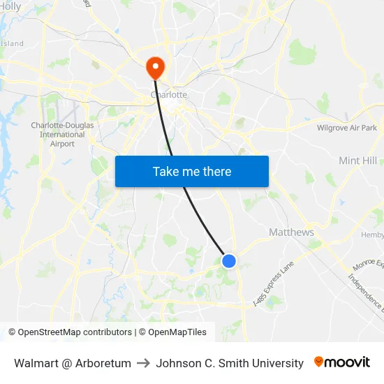 Walmart @ Arboretum to Johnson C. Smith University map