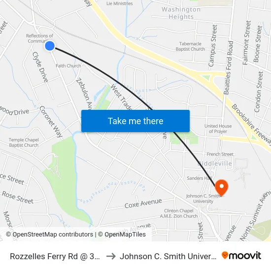 Rozzelles Ferry Rd @ 3020 to Johnson C. Smith University map