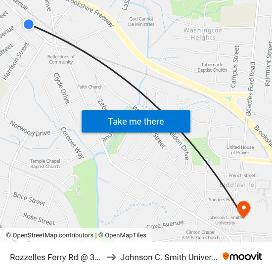 Rozzelles Ferry Rd @ 3245 to Johnson C. Smith University map