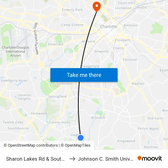 Sharon Lakes Rd & South Blvd to Johnson C. Smith University map