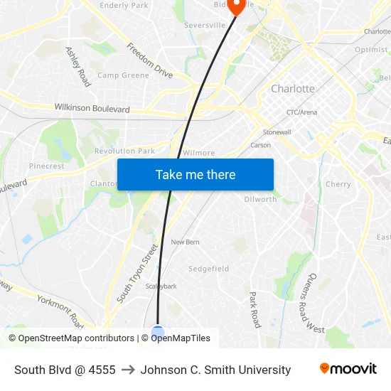 South Blvd @ 4555 to Johnson C. Smith University map