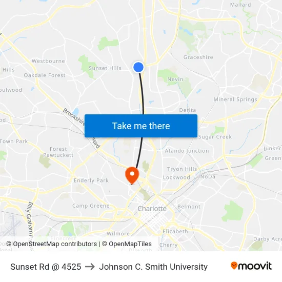 Sunset Rd @ 4525 to Johnson C. Smith University map