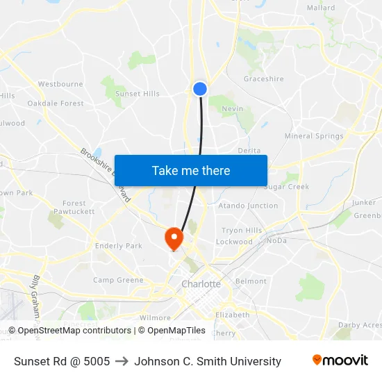 Sunset Rd @ 5005 to Johnson C. Smith University map
